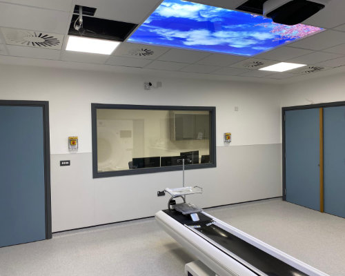 X-ray room with doors and window